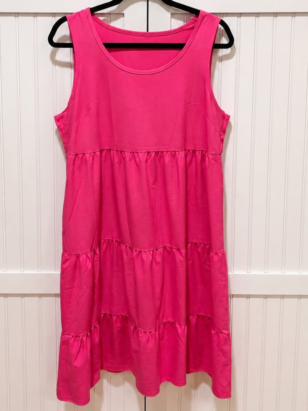 Hot Pink Sleeveless Tiered Babydoll Swing Dress Size Large